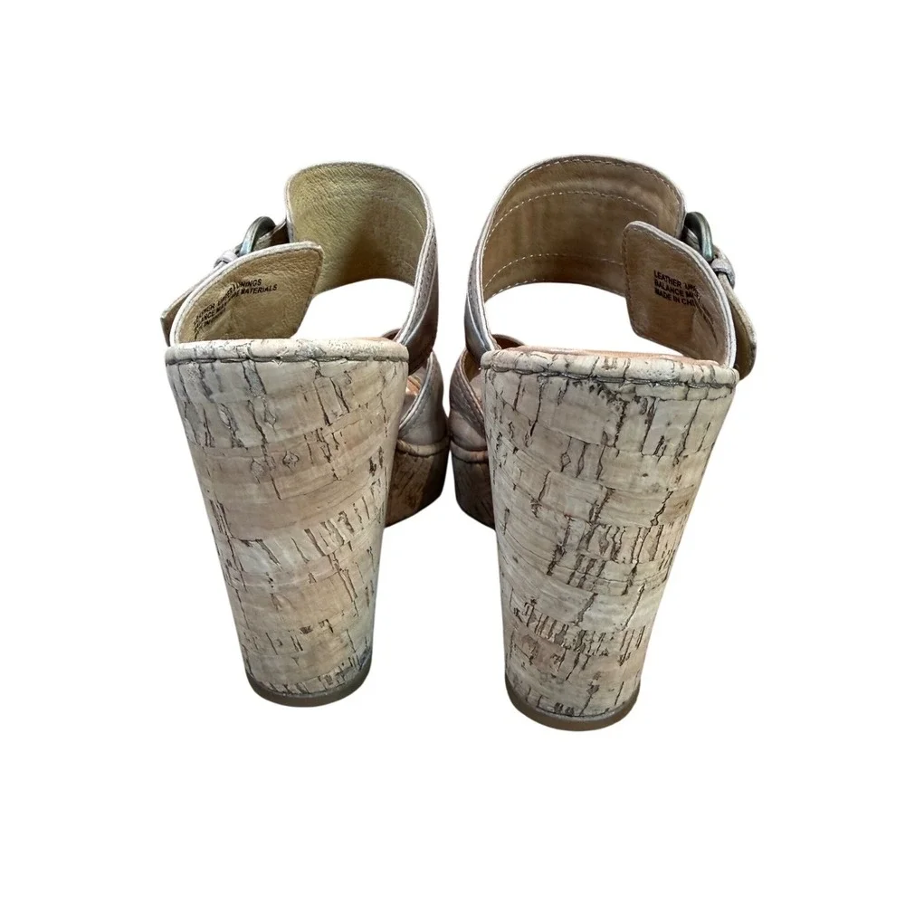 Born Zee Platform Leather Wedge Sandal Cork‎ Taupe Size 10/42
